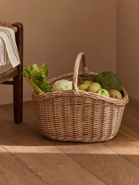 Wicker Storage Basket, Large Picnic Food Basket with Handle, Lovely Willow Weaving Baskets for Vegetable, Natural Fruit Basket, Natural Hand-woven Kitchen Storage Baskets-Paintingforhome