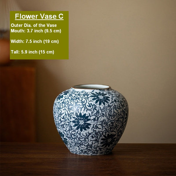 Vintage Bouquet Flower Vases, Centerpiece on Dining Table, Large Blue Flower Vase on Table, Handmade Porcelain Flower Vases Urn, Water Holding Flower Vases-Paintingforhome