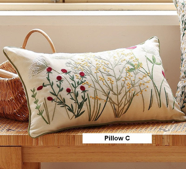 Decorative Pillows for Couch, Farmhouse Decorative Pillows for Sofa, Embroider Flower Cotton Pillow Covers, Spring Flower Decorative Pillows for Bedroom-Paintingforhome