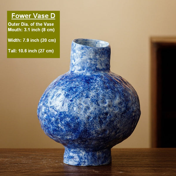 Handmade Water Holding Flower Vases, Centerpiece on Dining Table, Blue Pottery Bud Vases, Large Flower Vases on Table, Modern Pottery Flower Vases-Paintingforhome