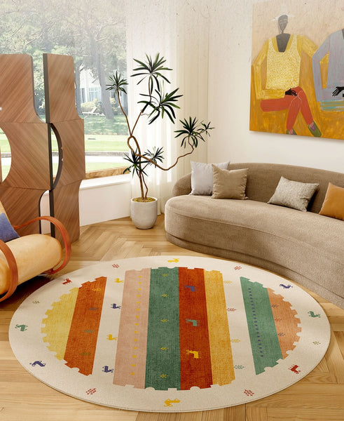 Modern Rugs for Children's Room, Geometric Modern Rug Ideas for Living Room, Circular Modern Rugs for Bathroom, Abstract Contemporary Round Rugs for Dining Room-Paintingforhome