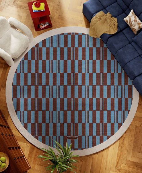 Modern Rugs for Dining Room, Geometric Modern Rugs for Living Room, Mid Century Circular Rugs for Bedroom, Abstract Contemporary Round Rugs under Chairs-Paintingforhome