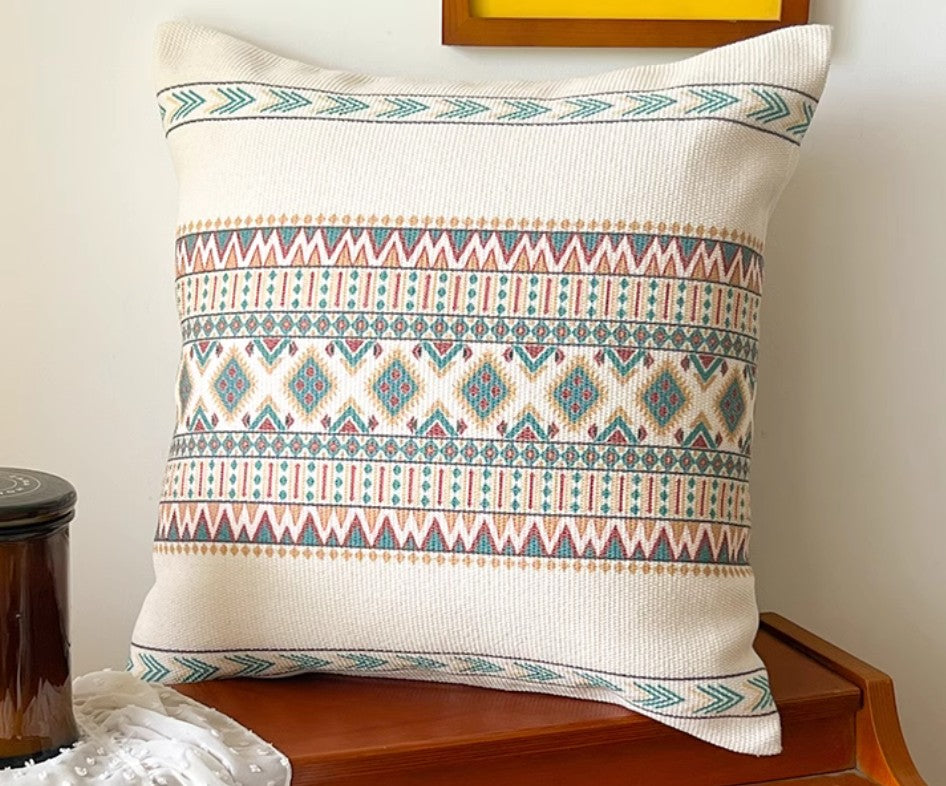 Modern Bohemian Square Decorative Sofa Pillow Geometric Tribal Pattern Cotton Linen Cushion Cover Living Room Accent Home Decor