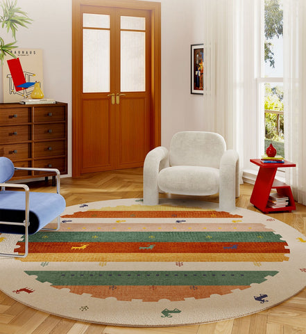 Modern Rugs for Children's Room, Geometric Modern Rug Ideas for Living Room, Circular Modern Rugs for Bathroom, Abstract Contemporary Round Rugs for Dining Room-Paintingforhome