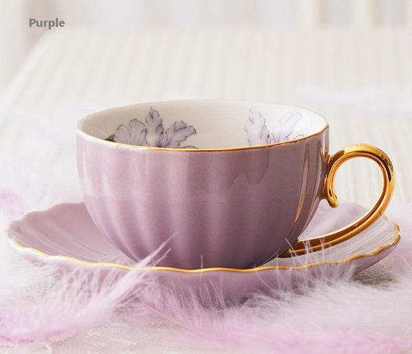 Beautiful British Tea Cups, Unique Traditional Afternoon Tea Cup and Saucer, Elegant Ceramic Coffee Cups, Royal Porcelain Tea Cup Set-Paintingforhome