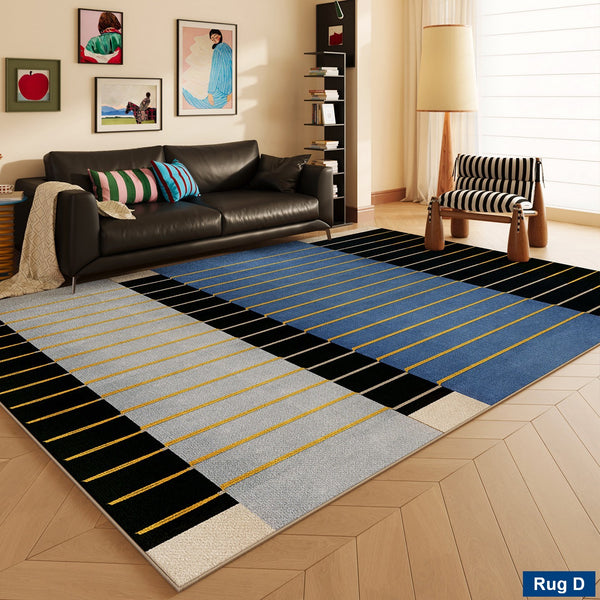 Mid Century Modern Rugs, Bedroom Modern Floor Carpet, Blue Modern Rug Designs, Contemporary Modern Rugs for Dining Room, Living Room Rug Ideas-Paintingforhome