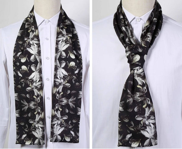Lightweight Short Silk Scarf, Casual Silk Scarf Men, Mens Dress Silk Scarf, Short Silk Ascot Men, Silk Scarf For Blazer, Mens Summer Silk Scarf-Paintingforhome