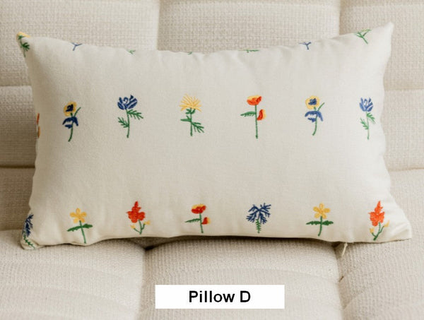 Decorative Pillows for Couch, Farmhouse Decorative Pillows for Sofa, Embroider Flower Cotton Pillow Covers, Spring Flower Decorative Pillows for Bedroom-Paintingforhome