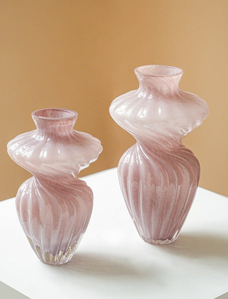 Modern Vases for Living Room, Mid Century Pink Vases for Flowers, Handmade Contemporary Glass Vases, Unique Decorative Glass Vase, Centerpiece Vases on Table-Paintingforhome