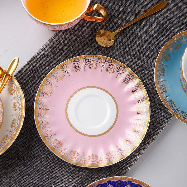 Pink Blue White Porcelain Tea Cup Saucer Set, Unique British Tea Cup and Saucer in Gift Box, Elegant British Ceramic Coffee Cups for Traditional Afternoon Tea-Paintingforhome