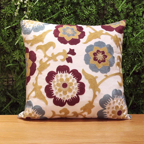 Embroider Flower Cotton Pillow Covers, Cotton Flower Decorative Pillows, Decorative Sofa Pillows, Farmhouse Decorative Throw Pillows for Couch-Paintingforhome
