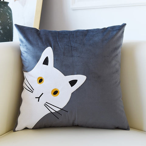 Modern Decorative Throw Pillows, Lovely Cat Pillow Covers for Kid's Room, Modern Sofa Decorative Pillows, Cat Decorative Throw Pillows for Couch-Paintingforhome