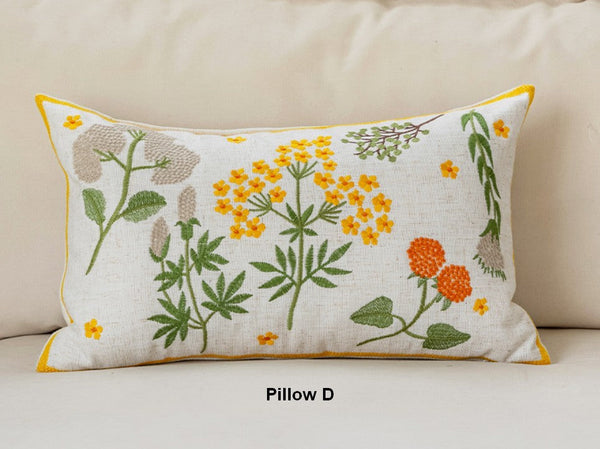 Farmhouse Sofa Decorative Pillows, Embroider Flower Cotton Pillow Covers, Spring Flower Decorative Throw Pillows, Decorative Pillows for Couch-Paintingforhome