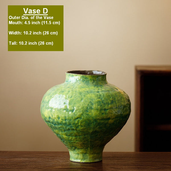 Modern Pottery Flower Vases, Handmade Water Holding Flower Vases, Pottery Bud Vases, Large Green Flower Vases on Table, Centerpiece on Dining Table-Paintingforhome