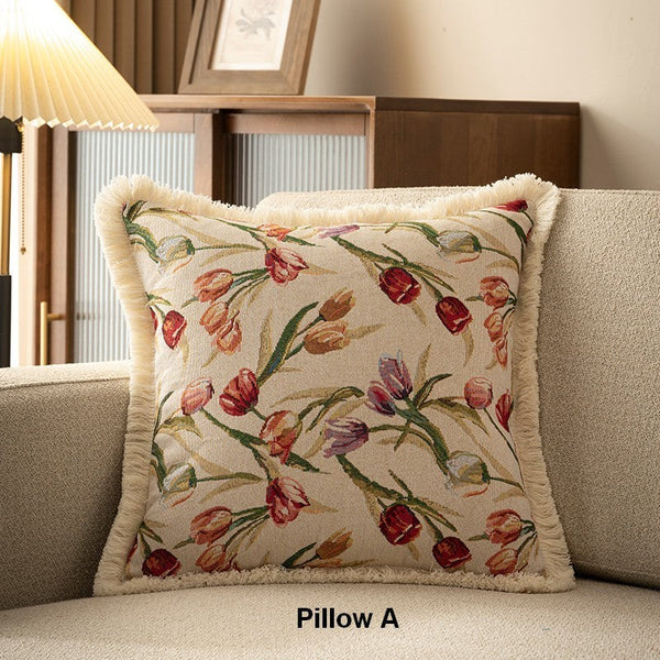 Tulip Flower Pillow Covers, Large Flower Decorative Pillows for Bedroom, Decorative Sofa Pillows for Couch, Farmhouse Decorative Pillows-Paintingforhome
