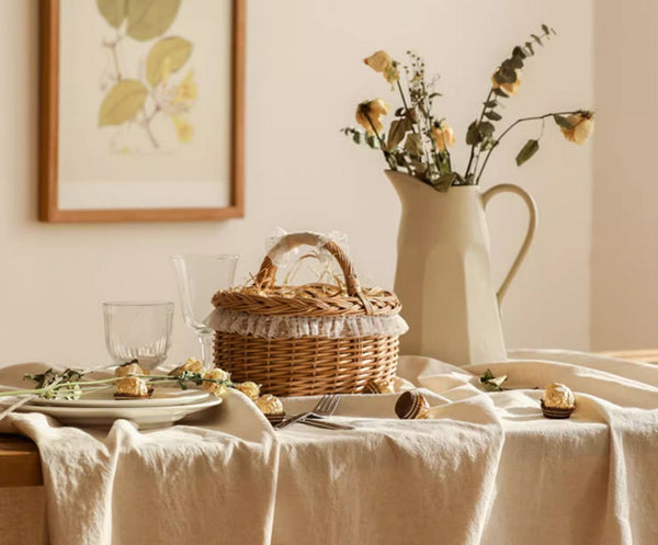 Storage Basket for Kitchen, Picnic Storage Basket with Handle, Hand-woven Wicker Storage Basket, Natural Fruit Basket, Willow Weaving Baskets for Shelves-Paintingforhome