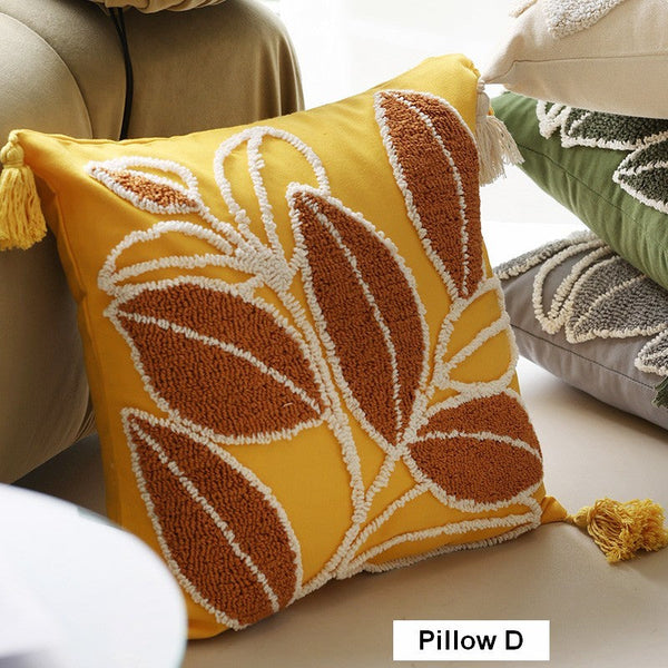Contemporary Modern Sofa Pillow Covers, Square Modern Throw Pillows for Couch, Leaf Decorative Pillows for Bedroom, Modern Decorative Pillows for Interior Design-Paintingforhome