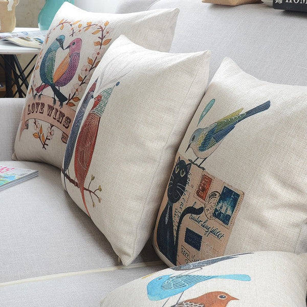 Decorative Sofa Pillows for Children's Room, Love Birds Throw Pillows for Couch, Singing Birds Decorative Throw Pillows, Embroider Decorative Pillow Covers-Paintingforhome