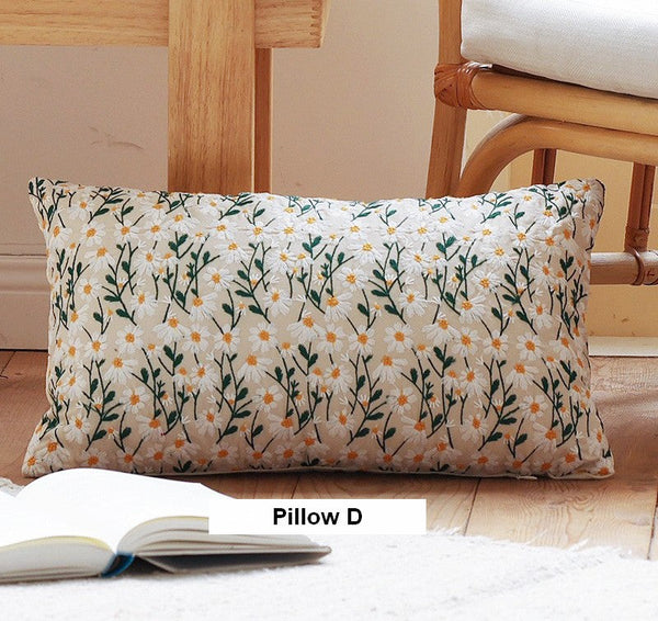 Decorative Pillows for Couch, Farmhouse Decorative Pillows for Sofa, Embroider Flower Cotton Pillow Covers, Spring Flower Decorative Pillows for Bedroom-Paintingforhome