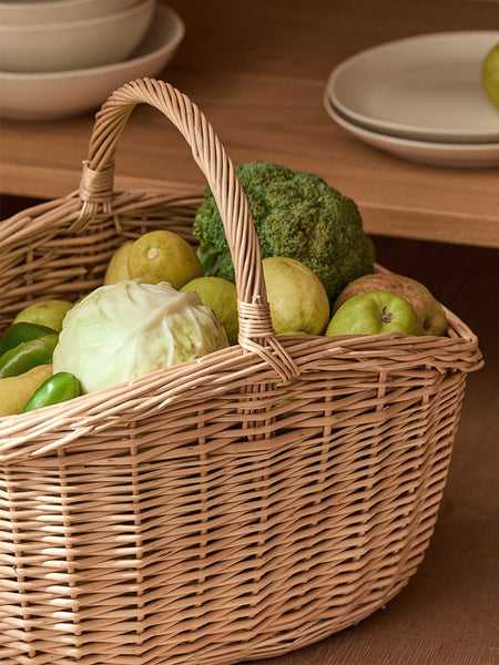 Wicker Storage Basket, Large Picnic Food Basket with Handle, Lovely Willow Weaving Baskets for Vegetable, Natural Fruit Basket, Natural Hand-woven Kitchen Storage Baskets-Paintingforhome