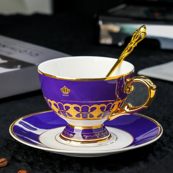 Unique Tea Cup and Saucer in Gift Box as Birthday Gift, Beautiful British Tea Cup with Saucer, 8 Ounce Porcelain Tea Cup Saucer Set of 2 Cups, Elegant Ceramic Coffee Cups-Paintingforhome