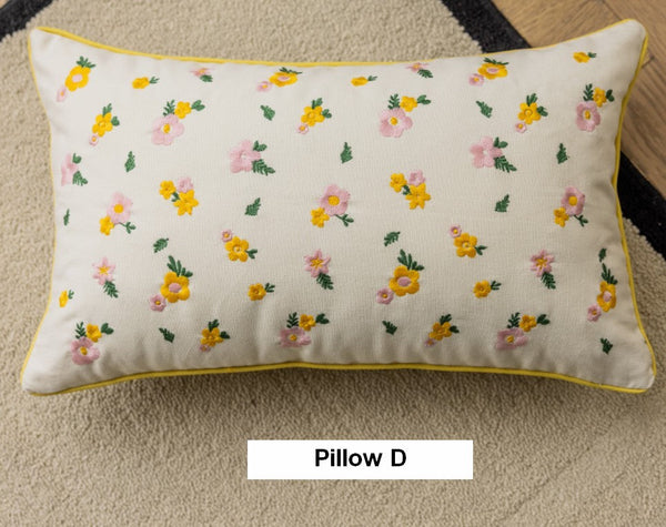Spring Flower Decorative Pillows for Dining Room, Embroider Flower Cotton Pillow Covers, Decorative Pillows for Sofa, Farmhouse Decorative Pillows for Couch-Paintingforhome