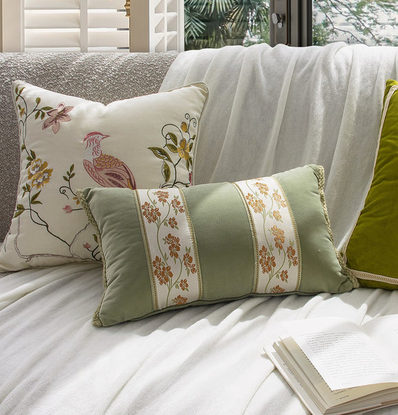 Living Room Decorative Pillows, Modern Decorative Cushions, Decorative Pillows for Bed, Decorative Pillow Arrangement Ideas for Interior Design, Embroidered Floral Bird Pattern Pillow Covers-Paintingforhome