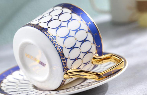 British Tea Cups, Elegant Porcelain Coffee Cups, Latte Coffee Cups with Gold Trim and Gift Box, Tea Cup and Saucer-Paintingforhome