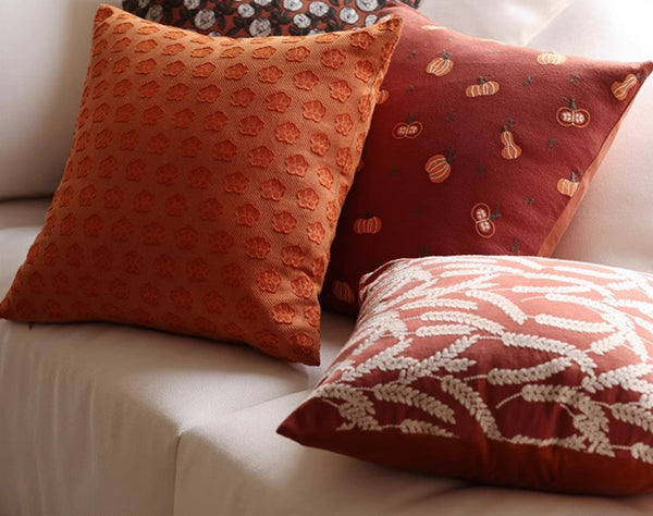 Decorative Pillows for Couch, Farmhouse Sofa Decorative Pillows, Wheat Stalk Pumpkin Decorative Throw Pillows, Embroider Cotton Pillow Covers-Paintingforhome
