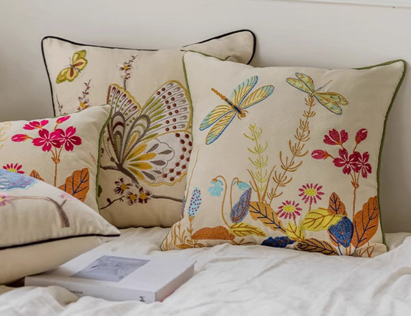 Decorative Throw Pillows for Living Room, Decorative Sofa Pillows, Butterfly Dragonfly Cotton and linen Pillow Cover, Modern Decorative Pillows for Couch-Paintingforhome