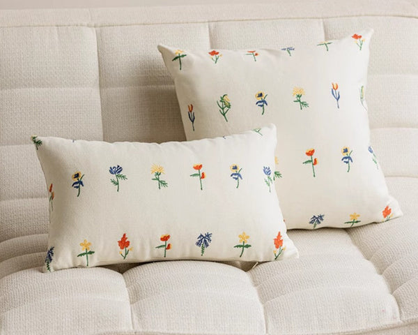 Decorative Pillows for Couch, Farmhouse Decorative Pillows for Sofa, Embroider Flower Cotton Pillow Covers, Spring Flower Decorative Pillows for Bedroom-Paintingforhome