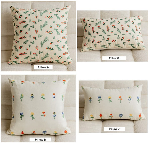 Decorative Pillows for Couch, Farmhouse Decorative Pillows for Sofa, Embroider Flower Cotton Pillow Covers, Spring Flower Decorative Pillows for Bedroom-Paintingforhome