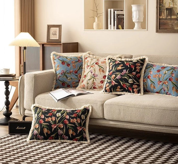 Large Flower Decorative Pillows for Bedroom, Decorative Sofa Pillows for Couch, Tulip Flower Pillow Covers, Farmhouse Decorative Pillows-Paintingforhome