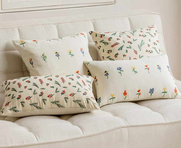 Decorative Pillows for Couch, Farmhouse Decorative Pillows for Sofa, Embroider Flower Cotton Pillow Covers, Spring Flower Decorative Pillows for Bedroom-Paintingforhome