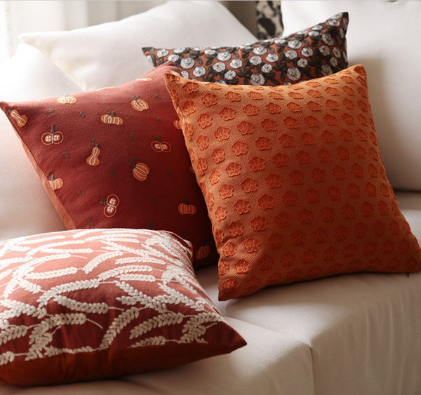 Decorative Pillows for Couch, Farmhouse Sofa Decorative Pillows, Wheat Stalk Pumpkin Decorative Throw Pillows, Embroider Cotton Pillow Covers-Paintingforhome