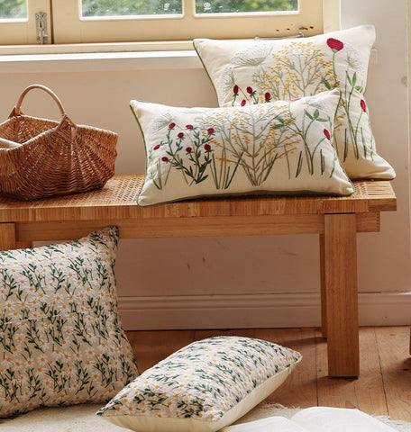 Farmhouse Decorative Pillows for Sofa, Embroider Flower Cotton Pillow Covers, Spring Flower Decorative Pillows for Bedroom, Decorative Pillows for Couch-Paintingforhome