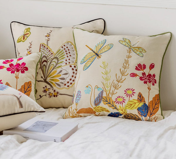 Decorative Throw Pillows for Living Room, Decorative Sofa Pillows, Butterfly Dragonfly Cotton and linen Pillow Cover, Modern Decorative Pillows for Couch-Paintingforhome