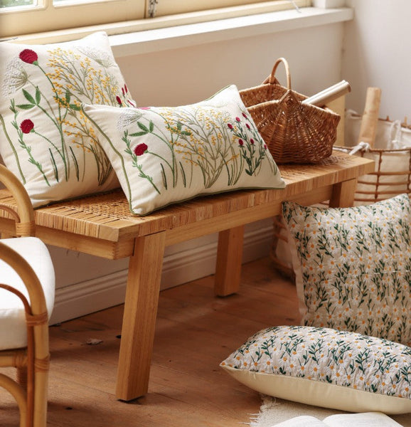Decorative Pillows for Couch, Farmhouse Decorative Pillows for Sofa, Embroider Flower Cotton Pillow Covers, Spring Flower Decorative Pillows for Bedroom-Paintingforhome