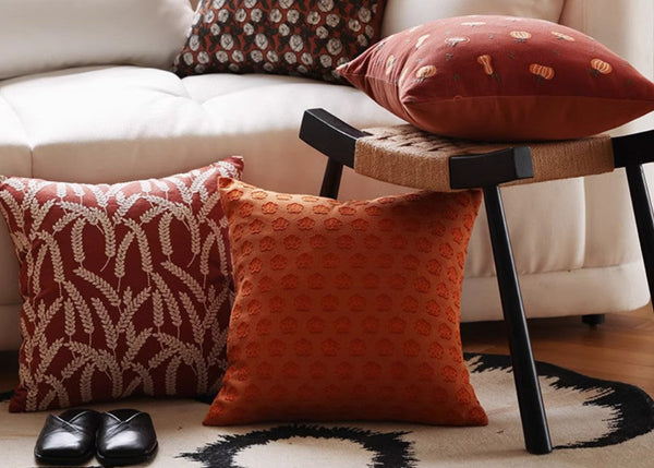 Wheat Stalk Pumpkin Decorative Throw Pillows, Decorative Pillows for Couch, Farmhouse Sofa Decorative Pillows, Embroider Cotton Pillow Covers-Paintingforhome