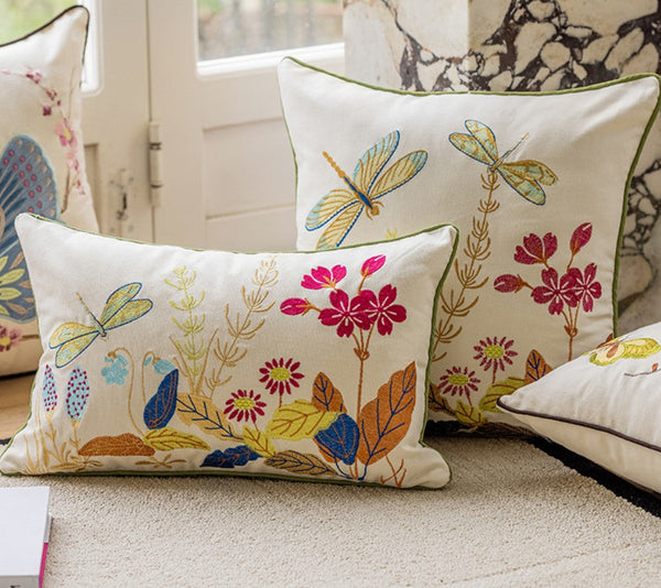 Butterfly Dragonfly Cotton and linen Pillow Cover, Modern Decorative Pillows for Couch, Decorative Throw Pillows for Living Room, Decorative Sofa Pillows-Paintingforhome