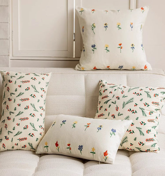 Decorative Pillows for Couch, Farmhouse Decorative Pillows for Sofa, Embroider Flower Cotton Pillow Covers, Spring Flower Decorative Pillows for Bedroom-Paintingforhome
