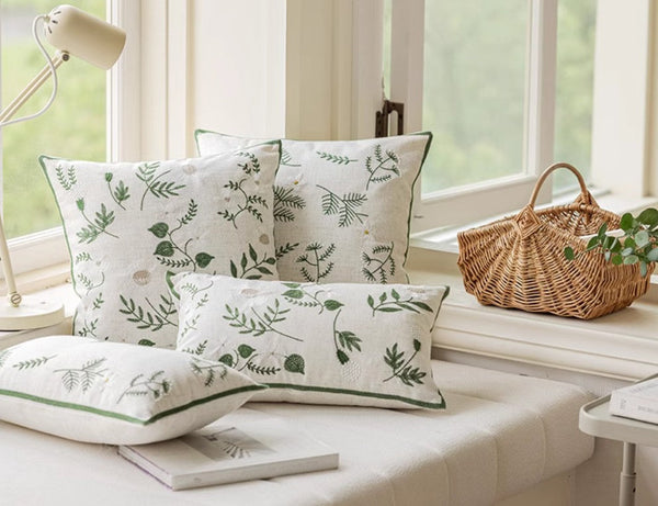 Embroider Flower Cotton Pillow Covers, Decorative Pillows for Sofa, Farmhouse Decorative Pillows for Couch, Spring Flower Decorative Pillows for Bedroom-Paintingforhome