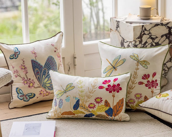 Decorative Throw Pillows for Living Room, Decorative Sofa Pillows, Butterfly Dragonfly Cotton and linen Pillow Cover, Modern Decorative Pillows for Couch-Paintingforhome