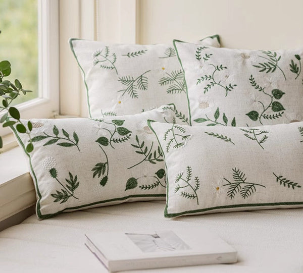 Spring Flower Decorative Pillows for Dining Room, Embroider Flower Cotton Pillow Covers, Decorative Pillows for Sofa, Farmhouse Decorative Pillows for Couch-Paintingforhome
