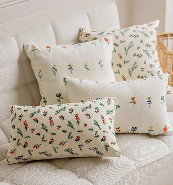 Decorative Pillows for Couch, Farmhouse Decorative Pillows for Sofa, Embroider Flower Cotton Pillow Covers, Spring Flower Decorative Pillows for Bedroom-Paintingforhome