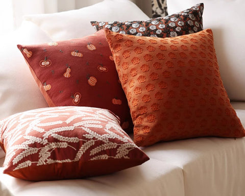 Decorative Pillows for Couch, Farmhouse Sofa Decorative Pillows, Wheat Stalk Pumpkin Decorative Throw Pillows, Embroider Cotton Pillow Covers-Paintingforhome