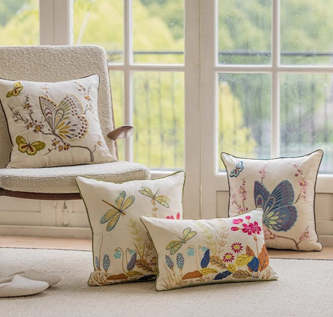 Decorative Throw Pillows for Living Room, Decorative Sofa Pillows, Butterfly Dragonfly Cotton and linen Pillow Cover, Modern Decorative Pillows for Couch-Paintingforhome