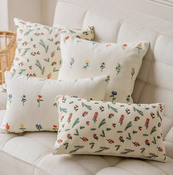 Decorative Pillows for Couch, Farmhouse Decorative Pillows for Sofa, Embroider Flower Cotton Pillow Covers, Spring Flower Decorative Pillows for Bedroom-Paintingforhome