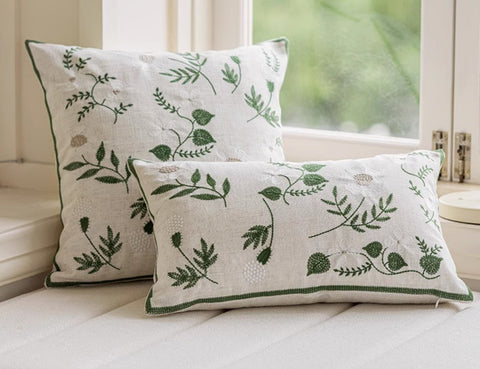Embroider Flower Cotton Pillow Covers, Decorative Pillows for Sofa, Farmhouse Decorative Pillows for Couch, Spring Flower Decorative Pillows for Bedroom-Paintingforhome