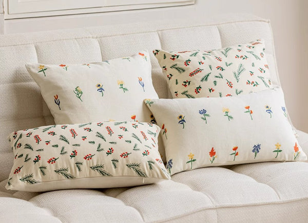 Decorative Pillows for Couch, Farmhouse Decorative Pillows for Sofa, Embroider Flower Cotton Pillow Covers, Spring Flower Decorative Pillows for Bedroom-Paintingforhome